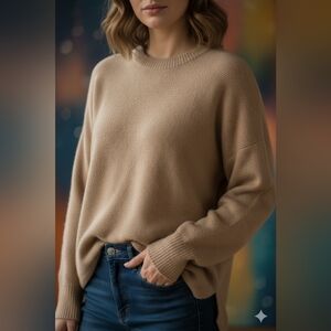 Philosophy Beige 💯COTTON Crew Neck Sweater High Low Hem/Dolman Sleeves Sz L